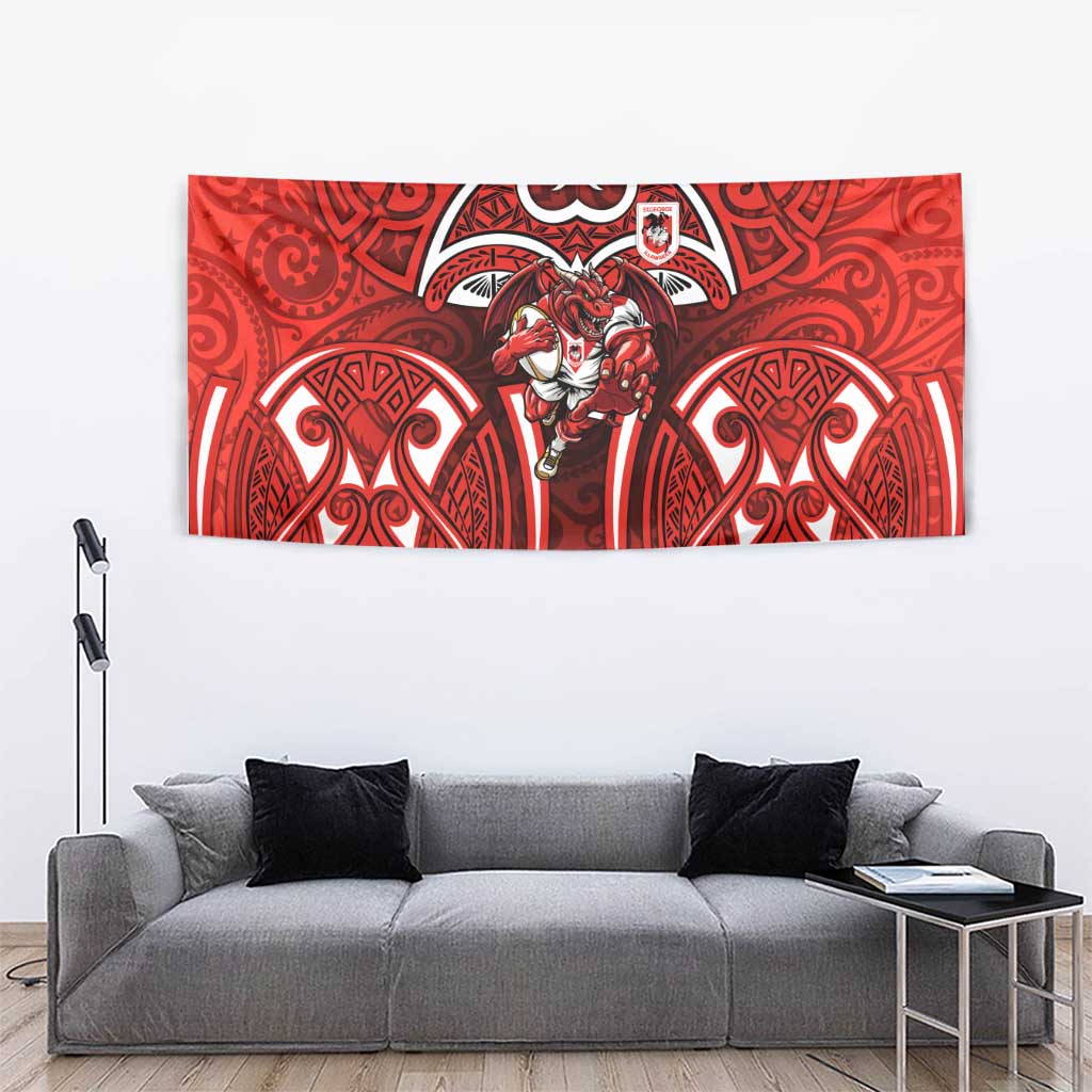 St George Illawarra Dragons Rugby Tapestry Polynesian Tribal Dragon Warrior Red Pattern