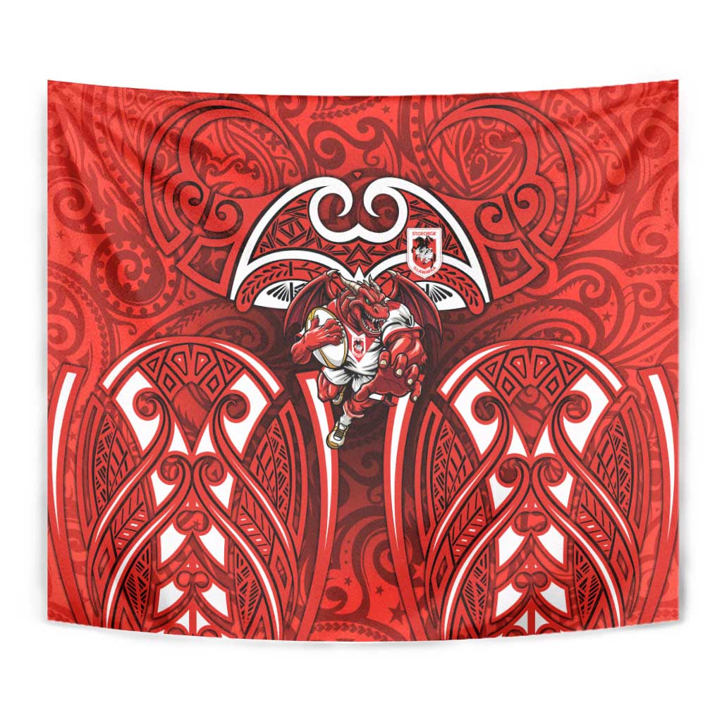 St George Illawarra Dragons Rugby Tapestry Polynesian Tribal Dragon Warrior Red Pattern