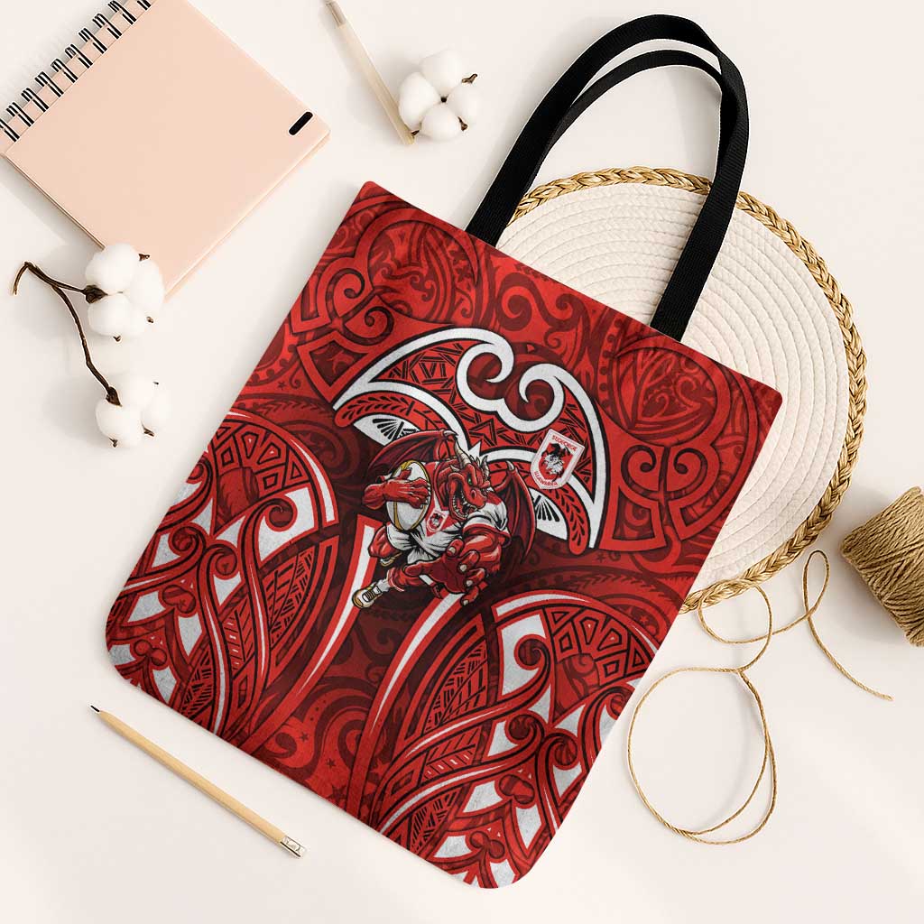 St George Illawarra Dragons Rugby Tote Bag Polynesian Tribal Dragon Warrior Red Pattern