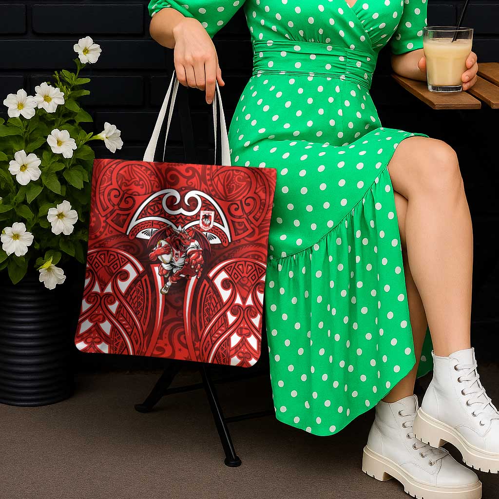 St George Illawarra Dragons Rugby Tote Bag Polynesian Tribal Dragon Warrior Red Pattern