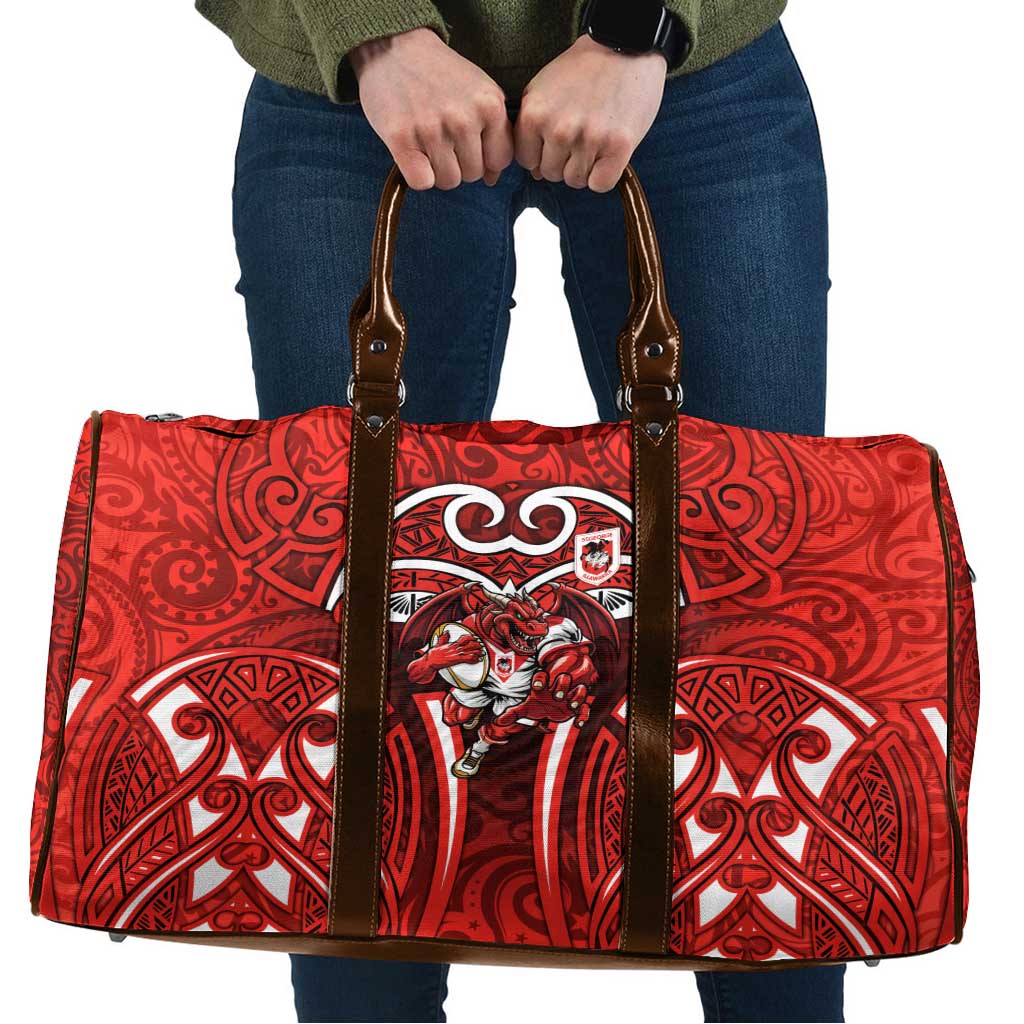 St George Illawarra Dragons Rugby Travel Bag Polynesian Tribal Dragon Warrior Red Pattern