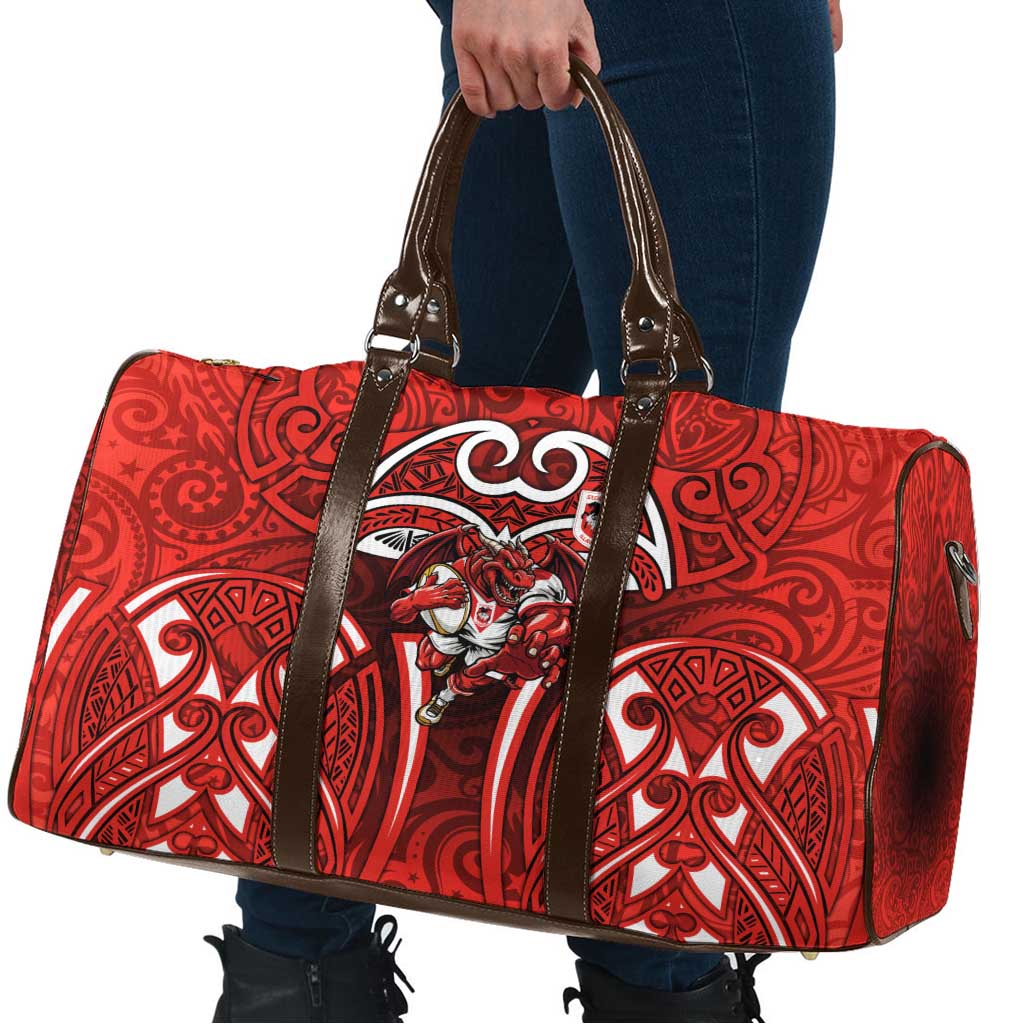 St George Illawarra Dragons Rugby Travel Bag Polynesian Tribal Dragon Warrior Red Pattern