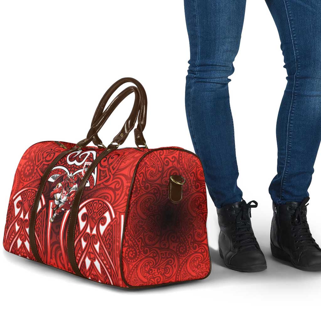 St George Illawarra Dragons Rugby Travel Bag Polynesian Tribal Dragon Warrior Red Pattern