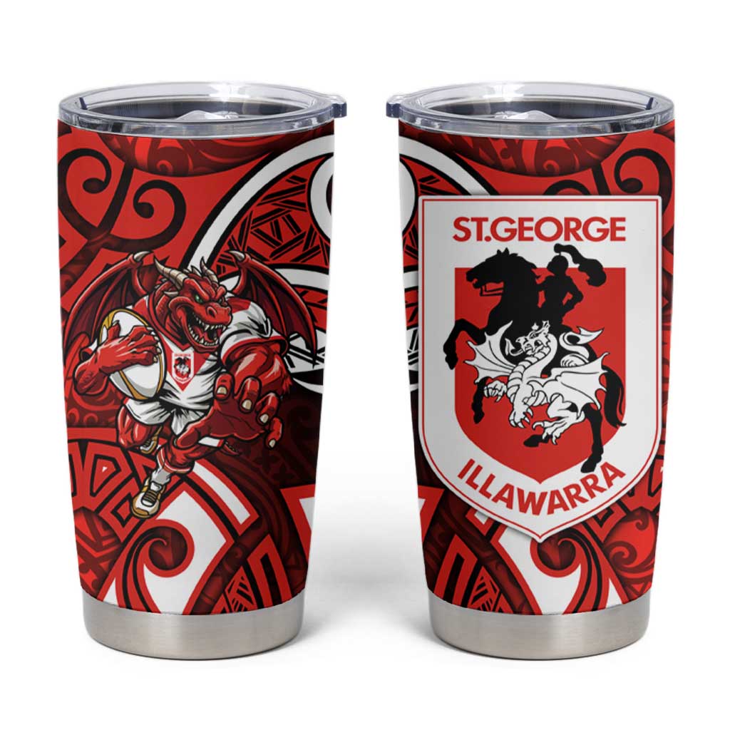 St George Illawarra Dragons Rugby Tumbler Cup Polynesian Tribal Dragon Warrior Red Pattern