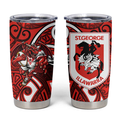 St George Illawarra Dragons Rugby Tumbler Cup Polynesian Tribal Dragon Warrior Red Pattern