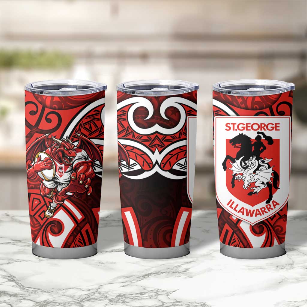 St George Illawarra Dragons Rugby Tumbler Cup Polynesian Tribal Dragon Warrior Red Pattern
