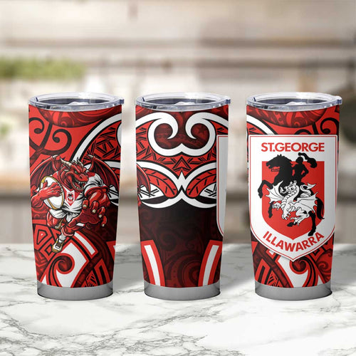 St George Illawarra Dragons Rugby Tumbler Cup Polynesian Tribal Dragon Warrior Red Pattern