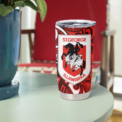 St George Illawarra Dragons Rugby Tumbler Cup Polynesian Tribal Dragon Warrior Red Pattern