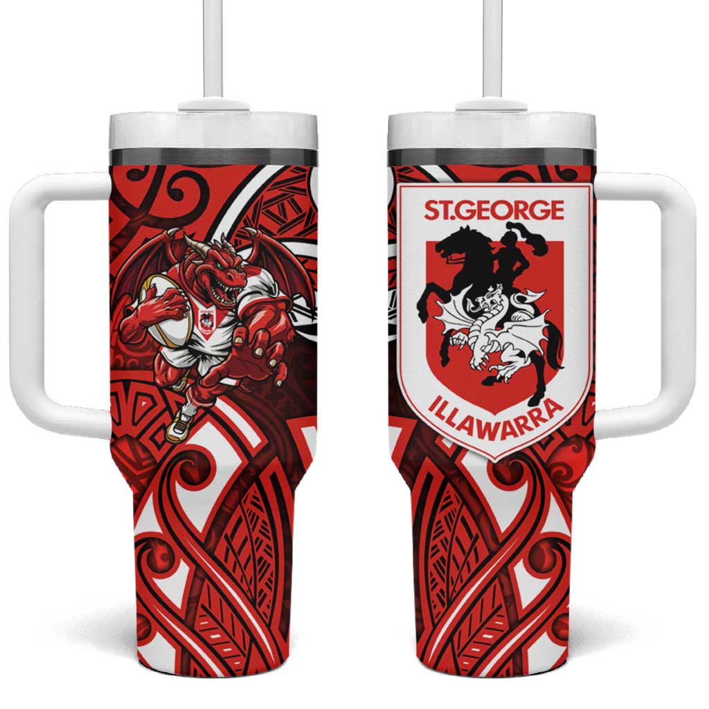 St George Illawarra Dragons Rugby Tumbler With Handle Polynesian Tribal Dragon Warrior Red Pattern