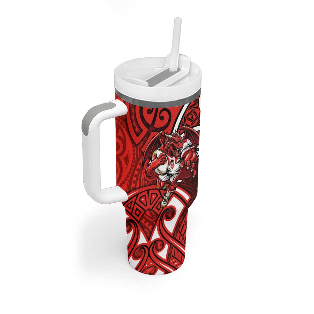 St George Illawarra Dragons Rugby Tumbler With Handle Polynesian Tribal Dragon Warrior Red Pattern