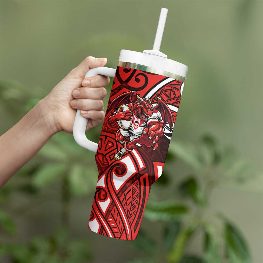 St George Illawarra Dragons Rugby Tumbler With Handle Polynesian Tribal Dragon Warrior Red Pattern