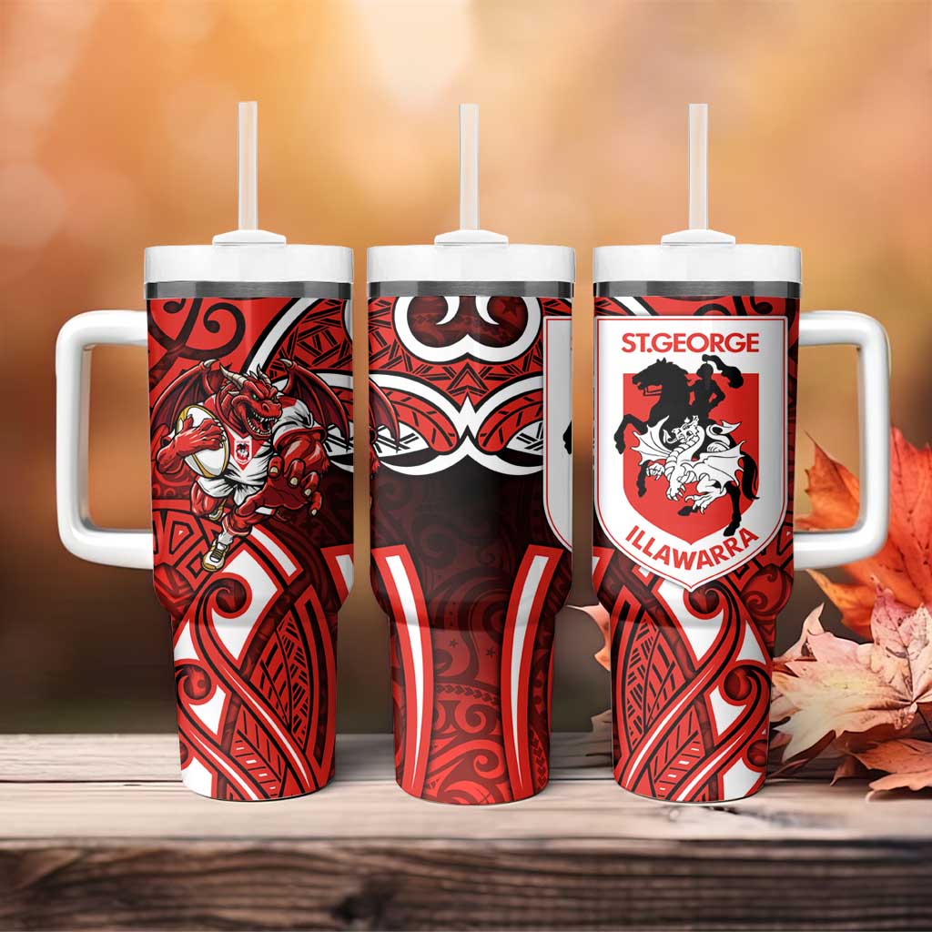 St George Illawarra Dragons Rugby Tumbler With Handle Polynesian Tribal Dragon Warrior Red Pattern