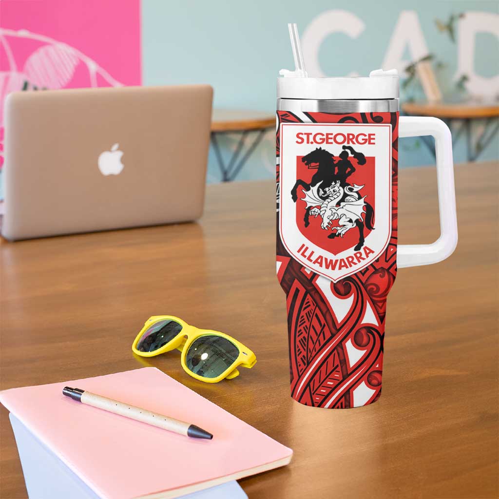 St George Illawarra Dragons Rugby Tumbler With Handle Polynesian Tribal Dragon Warrior Red Pattern