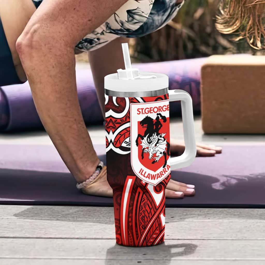 St George Illawarra Dragons Rugby Tumbler With Handle Polynesian Tribal Dragon Warrior Red Pattern