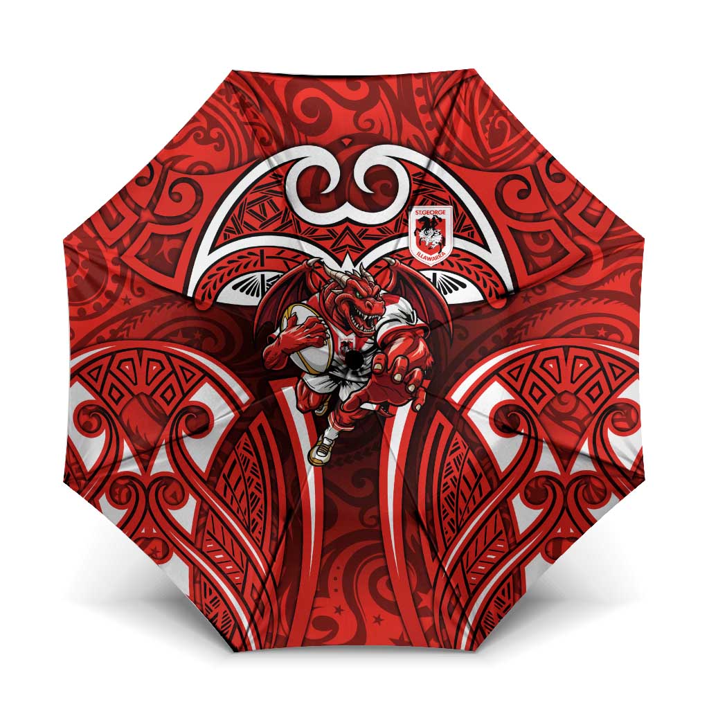 St George Illawarra Dragons Rugby Umbrella Polynesian Tribal Dragon Warrior Red Pattern