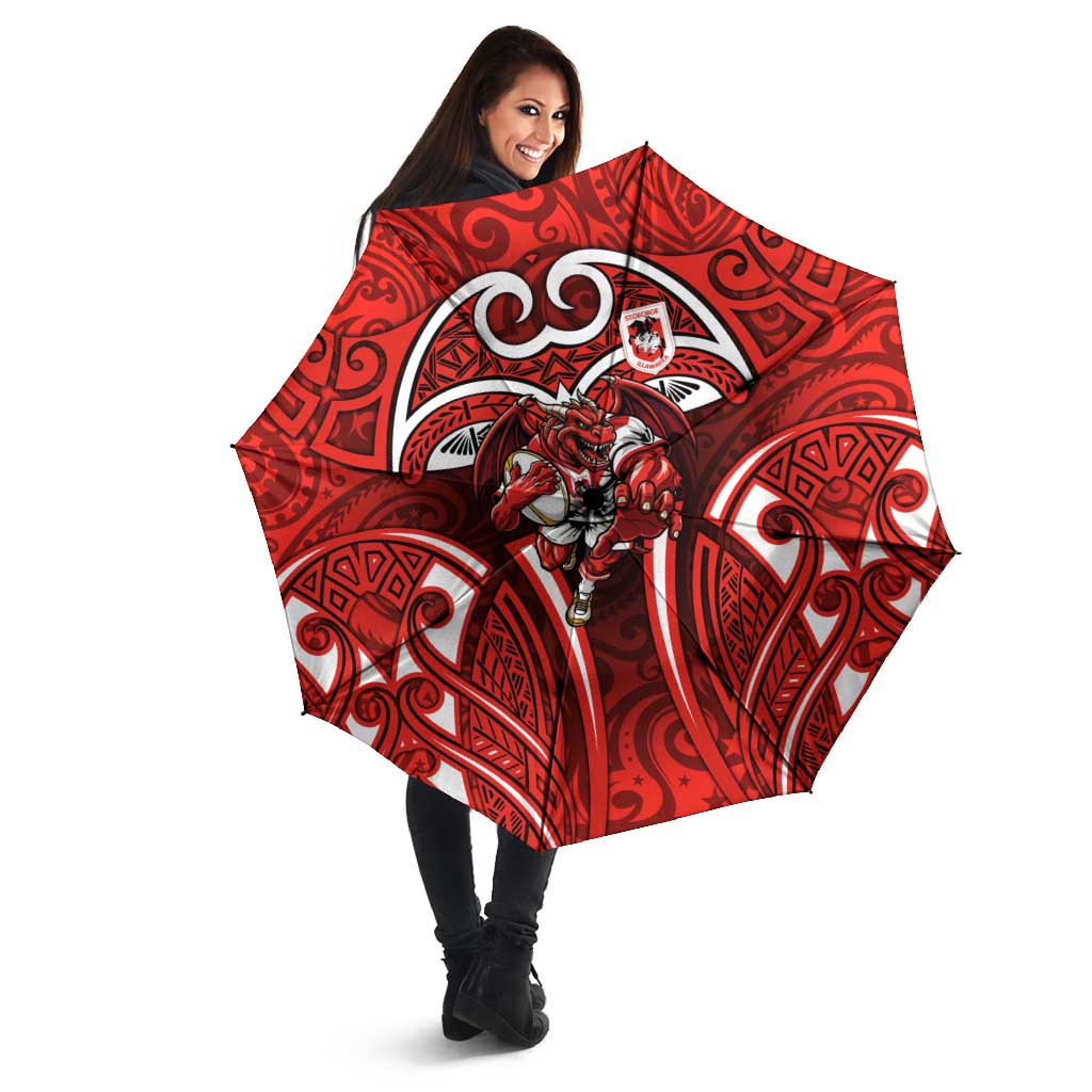 St George Illawarra Dragons Rugby Umbrella Polynesian Tribal Dragon Warrior Red Pattern