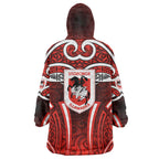 St George Illawarra Dragons Rugby Wearable Blanket Hoodie Polynesian Tribal Dragon Warrior Red Pattern