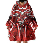 St George Illawarra Dragons Rugby Wearable Blanket Hoodie Polynesian Tribal Dragon Warrior Red Pattern