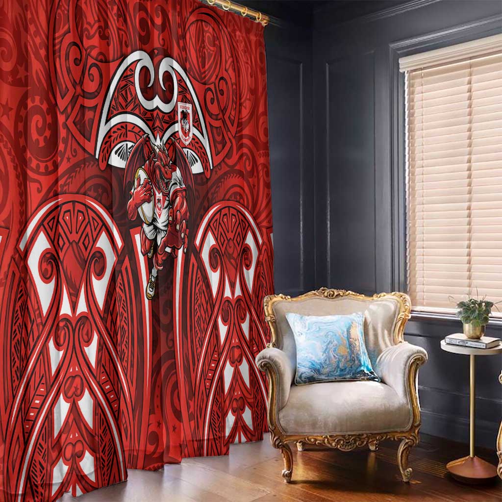St George Illawarra Dragons Rugby Window Curtain Polynesian Tribal Dragon Warrior Red Pattern