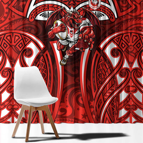 St George Illawarra Dragons Rugby Window Curtain Polynesian Tribal Dragon Warrior Red Pattern