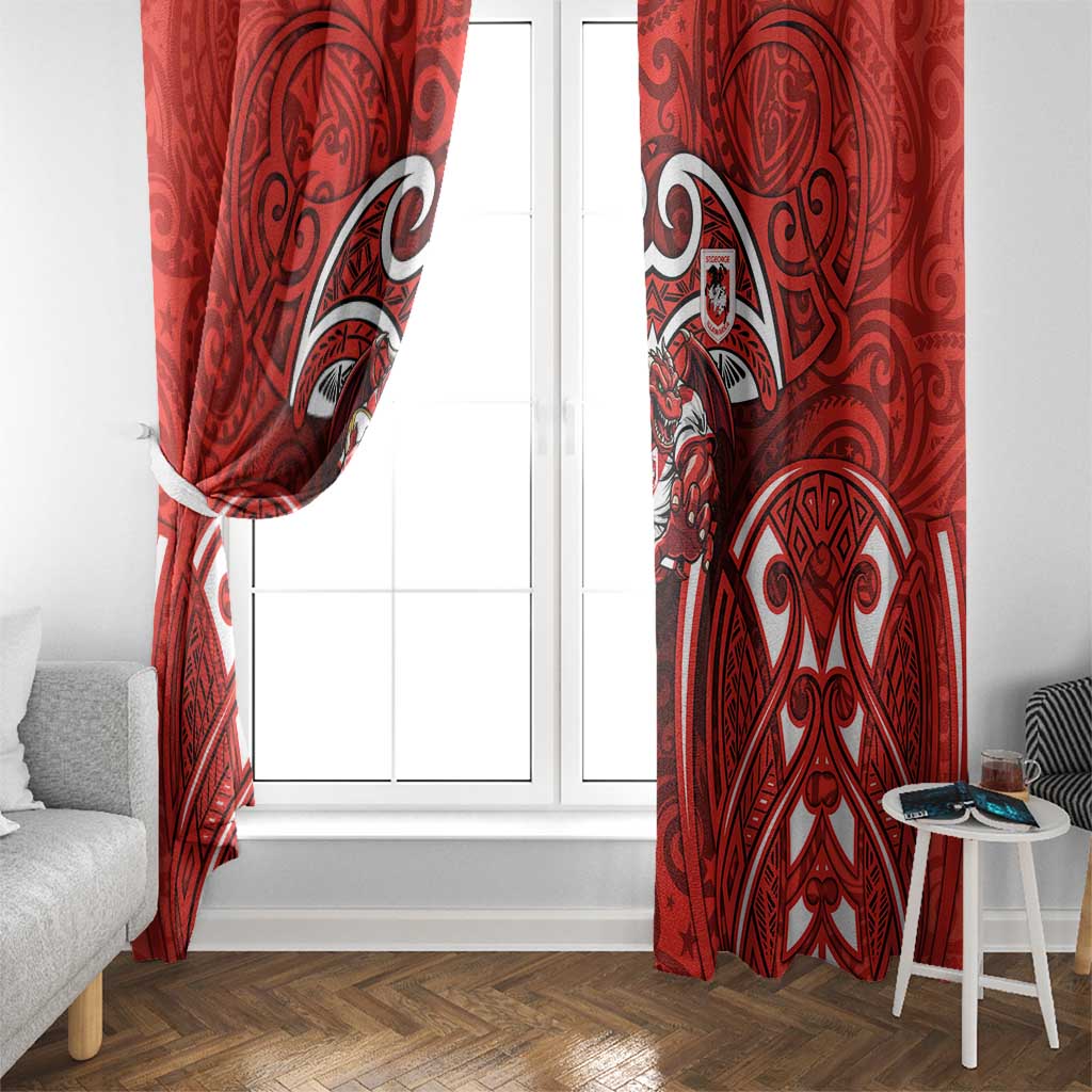 St George Illawarra Dragons Rugby Window Curtain Polynesian Tribal Dragon Warrior Red Pattern
