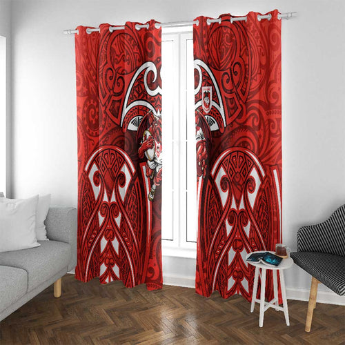 St George Illawarra Dragons Rugby Window Curtain Polynesian Tribal Dragon Warrior Red Pattern