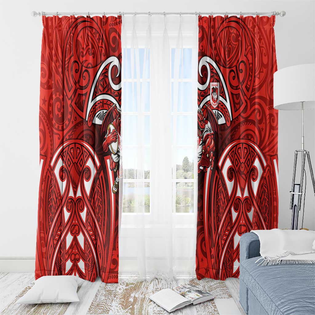 St George Illawarra Dragons Rugby Window Curtain Polynesian Tribal Dragon Warrior Red Pattern