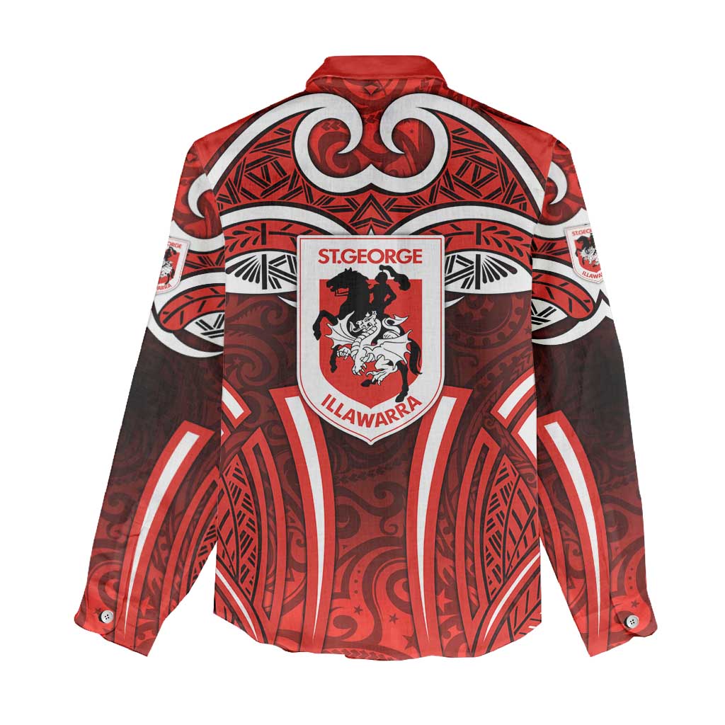 St George Illawarra Dragons Rugby Women Casual Shirt Polynesian Tribal Dragon Warrior Red Pattern