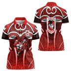 St George Illawarra Dragons Rugby Women Polo Shirt Polynesian Tribal Dragon Warrior Red Pattern