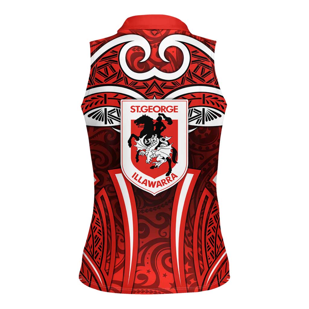 St George Illawarra Dragons Rugby Women Sleeveless Polo Shirt Polynesian Tribal Dragon Warrior Red Pattern