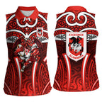 St George Illawarra Dragons Rugby Women Sleeveless Polo Shirt Polynesian Tribal Dragon Warrior Red Pattern