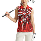 St George Illawarra Dragons Rugby Women Sleeveless Polo Shirt Polynesian Tribal Dragon Warrior Red Pattern