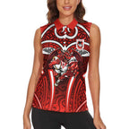 St George Illawarra Dragons Rugby Women Sleeveless Polo Shirt Polynesian Tribal Dragon Warrior Red Pattern
