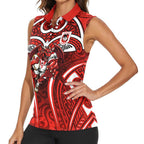 St George Illawarra Dragons Rugby Women Sleeveless Polo Shirt Polynesian Tribal Dragon Warrior Red Pattern