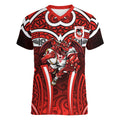 St George Illawarra Dragons Rugby Women V-Neck T-Shirt Polynesian Tribal Dragon Warrior Red Pattern