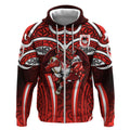 St George Illawarra Dragons Rugby Zip Hoodie Polynesian Tribal Dragon Warrior Red Pattern