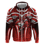 St George Illawarra Dragons Rugby Zip Hoodie Polynesian Tribal Dragon Warrior Red Pattern