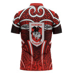 St George Illawarra Dragons Rugby Zipper Polo Shirt Polynesian Tribal Dragon Warrior Red Pattern
