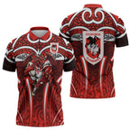 St George Illawarra Dragons Rugby Zipper Polo Shirt Polynesian Tribal Dragon Warrior Red Pattern