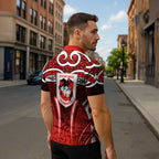 St George Illawarra Dragons Rugby Zipper Polo Shirt Polynesian Tribal Dragon Warrior Red Pattern