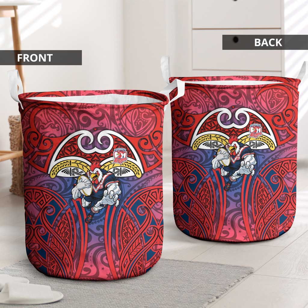 Sydney Roosters Rugby Laundry Basket Polynesian Tribal Rooster Warrior Red Blue Pattern