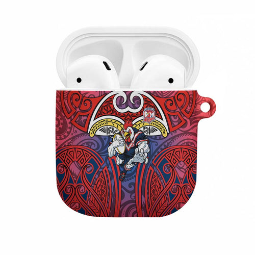 Sydney Roosters Rugby AirPods Case Polynesian Tribal Rooster Warrior Red Blue Pattern