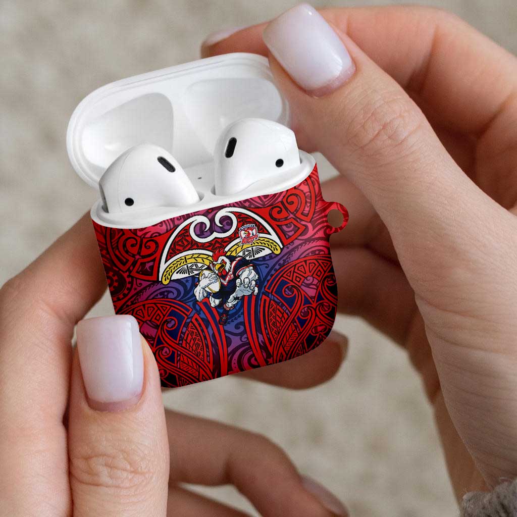Sydney Roosters Rugby AirPods Case Polynesian Tribal Rooster Warrior Red Blue Pattern