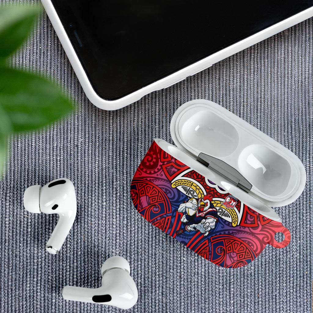 Sydney Roosters Rugby AirPods Case Polynesian Tribal Rooster Warrior Red Blue Pattern