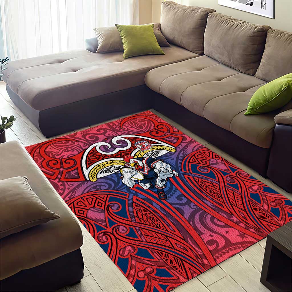 Sydney Roosters Rugby Area Rug Polynesian Tribal Rooster Warrior Red Blue Pattern