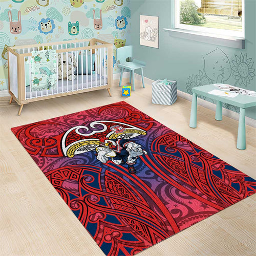 Sydney Roosters Rugby Area Rug Polynesian Tribal Rooster Warrior Red Blue Pattern