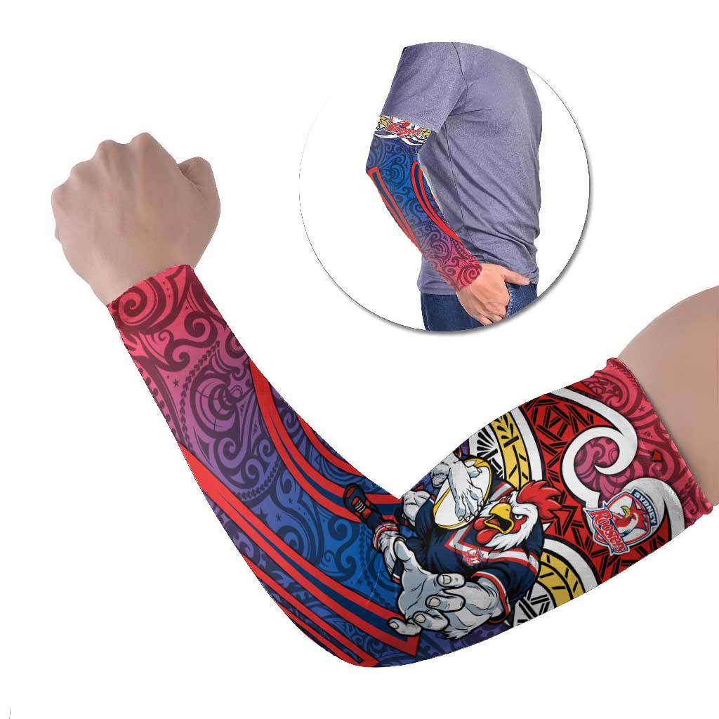Sydney Roosters Rugby Arm Sleeves Polynesian Tribal Rooster Warrior Red Blue Pattern