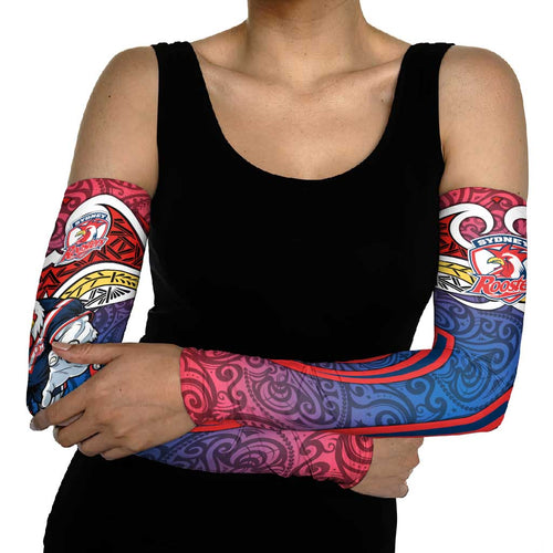 Sydney Roosters Rugby Arm Sleeves Polynesian Tribal Rooster Warrior Red Blue Pattern