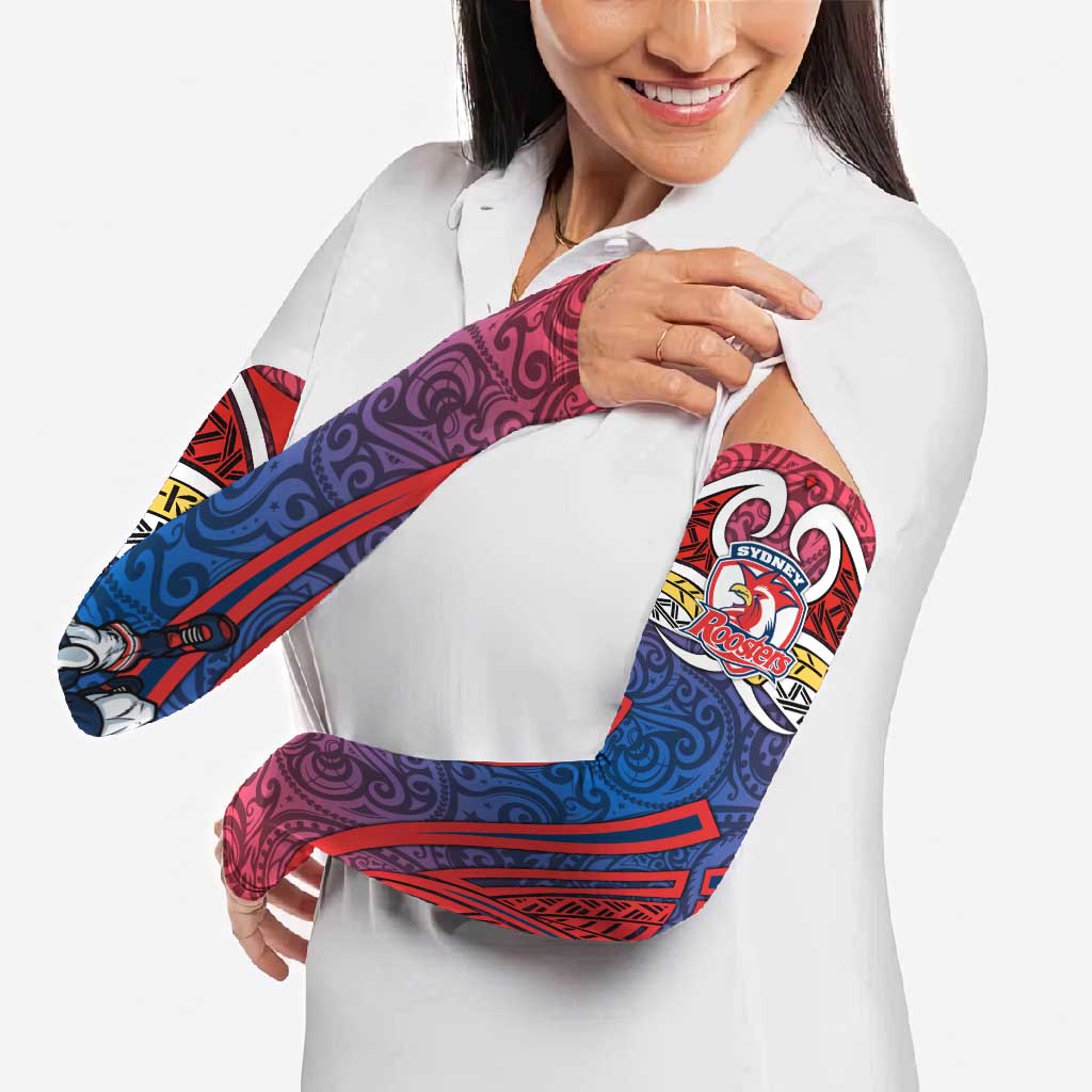Sydney Roosters Rugby Arm Sleeves Polynesian Tribal Rooster Warrior Red Blue Pattern