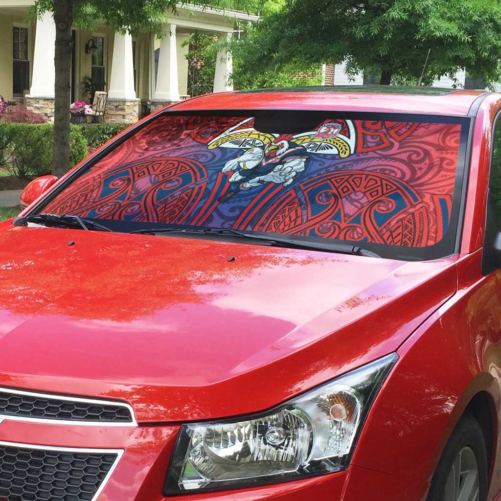 Sydney Roosters Rugby Auto Sun Shade Polynesian Tribal Rooster Warrior Red Blue Pattern